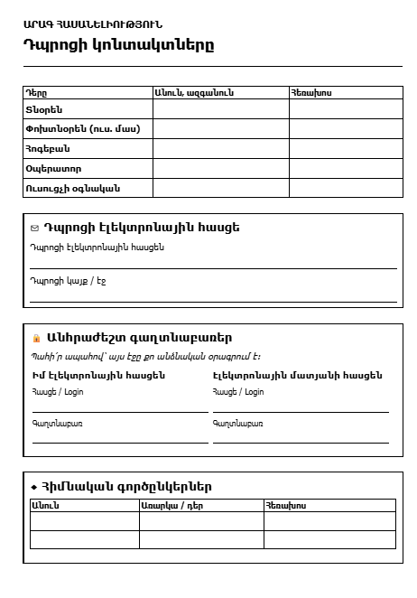 Դպրոցի կոնտակտները